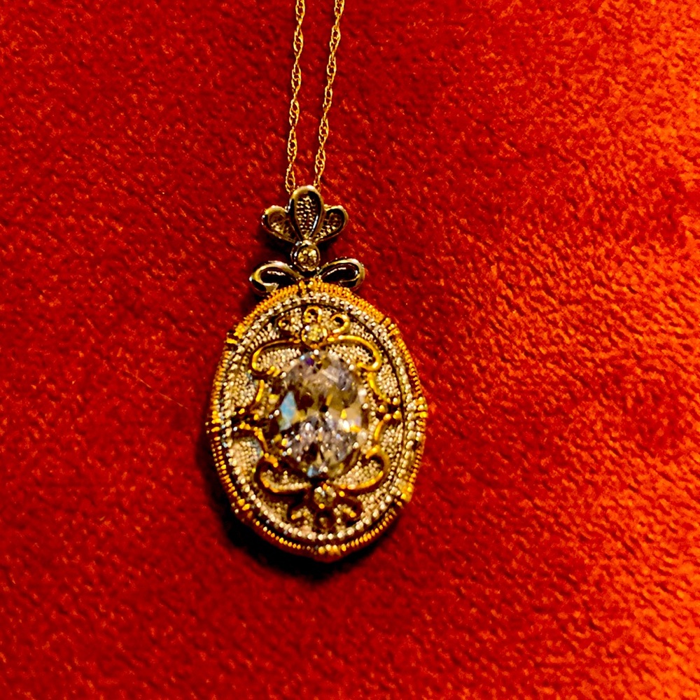 14 k gold necklace with 925 pendent with cubic zirconia stone